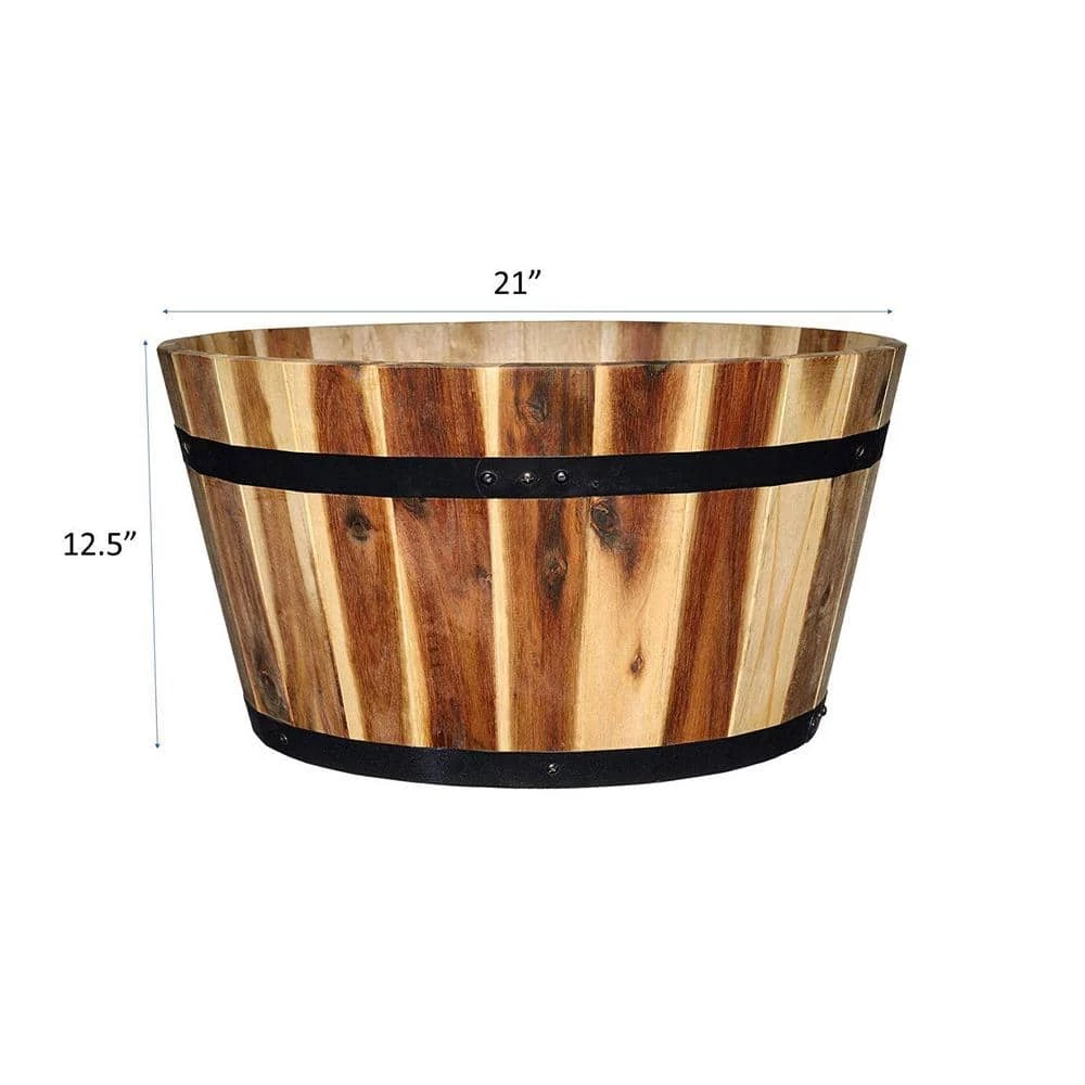 Classic Home & Garden 21 in. Acacia Wood Whiskey Barrel Planter 6 Classic Home & Garden 21 in. Acacia Wood Whiskey Barrel Planter - Image 4