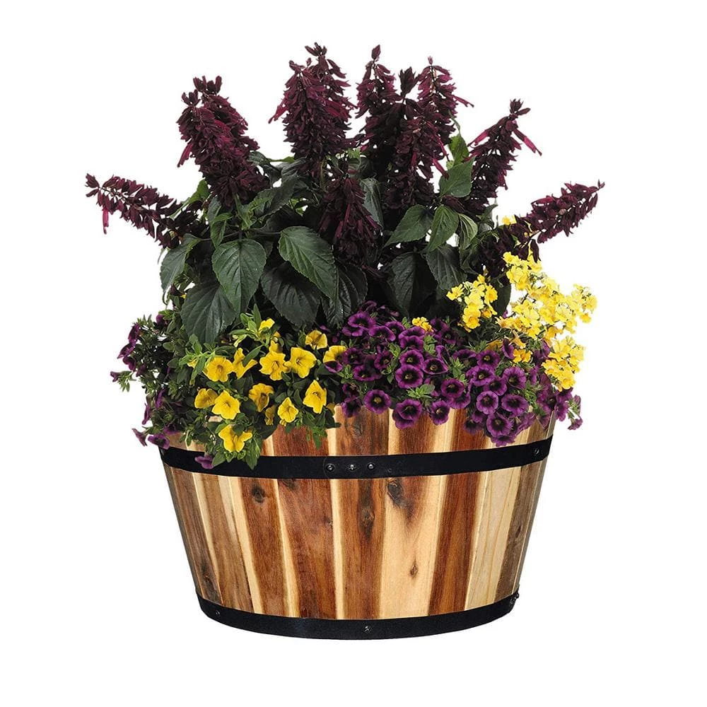 Classic Home & Garden 21 in. Acacia Wood Whiskey Barrel Planter 5 Classic Home & Garden 21 in. Acacia Wood Whiskey Barrel Planter - Image 3