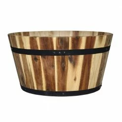 Classic Home & Garden 21 in. Acacia Wood Whiskey Barrel Planter