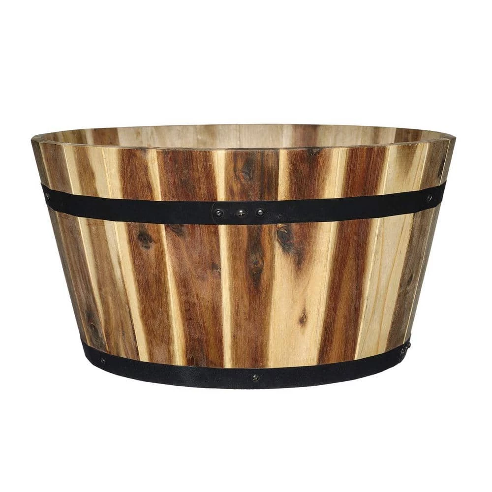 Classic Home & Garden 21 in. Acacia Wood Whiskey Barrel Planter 3 Classic Home & Garden 21 in. Acacia Wood Whiskey Barrel Planter
