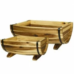 Classic Home & Garden Acacia Wood Half Barrel Planters (Set of 2)