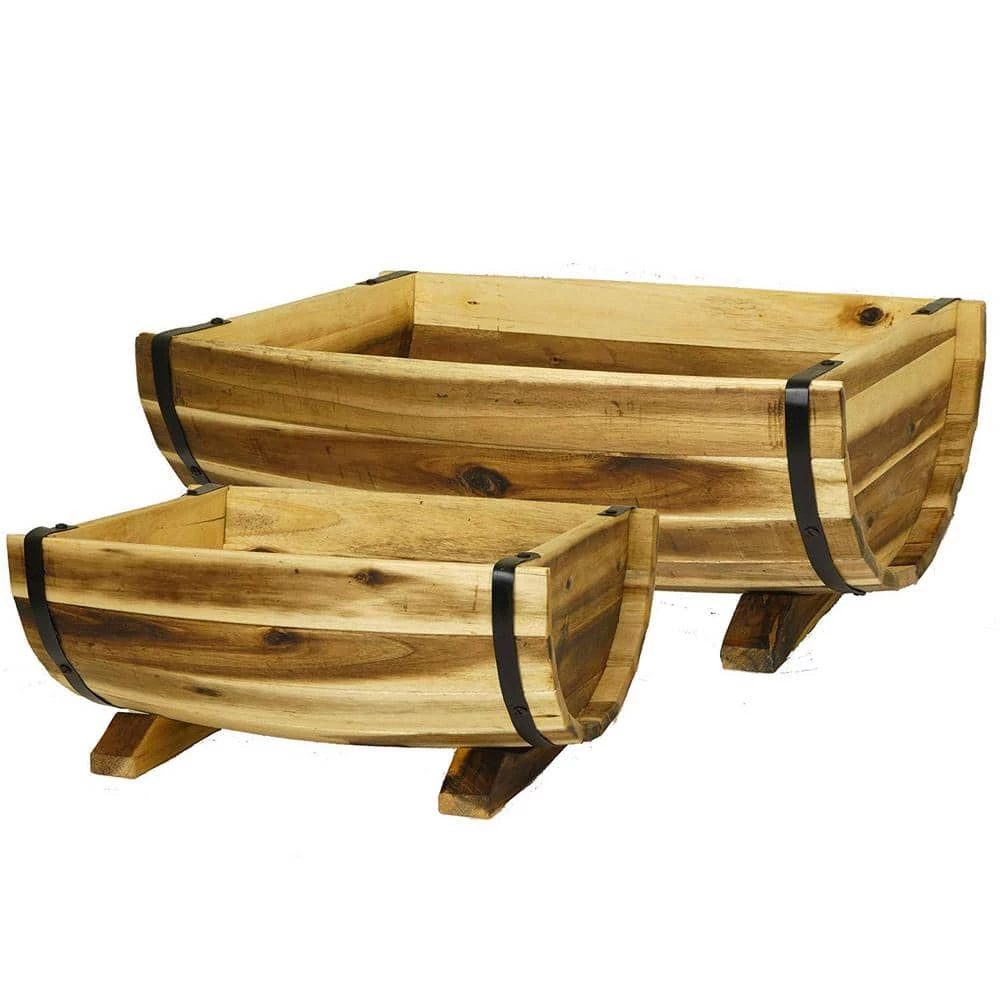 Classic Home & Garden Acacia Wood Half Barrel Planters (Set of 2) 3 Classic Home & Garden Acacia Wood Half Barrel Planters (Set of 2)