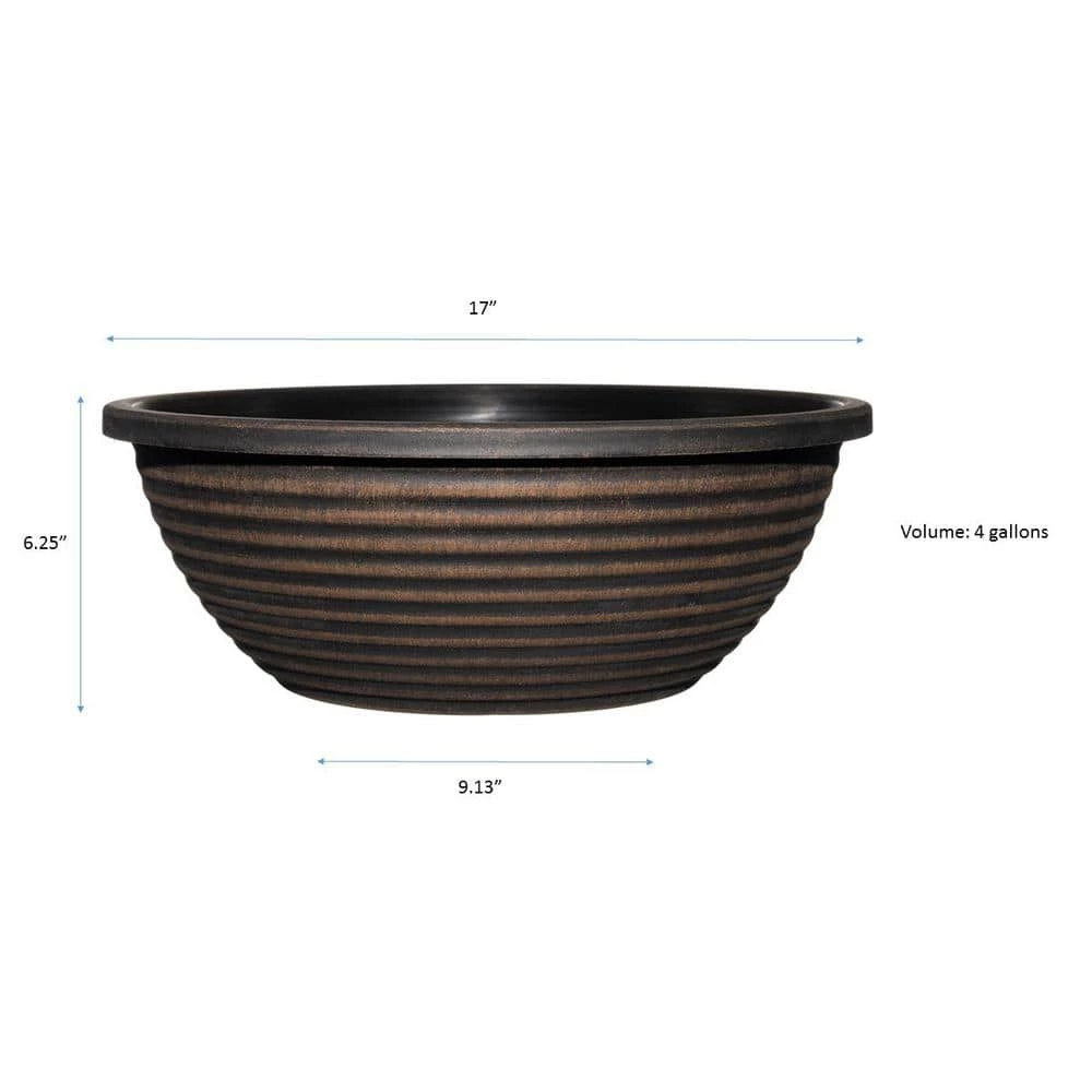 Classic Home & Garden 17 in. Antique Copper Santa Fe Bowl Resin Planter 6 Classic Home & Garden 17 in. Antique Copper Santa Fe Bowl Resin Planter - Image 4