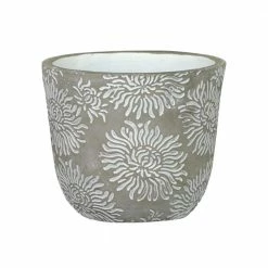 Classic Home & Garden Flora 6 in. Mum Gray Cement Planter with White Interior