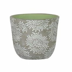 Classic Home & Garden Flora 6 in. Mum Gray Cement Planter with Green Interior
