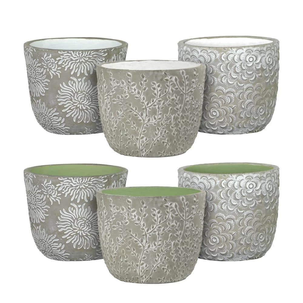 Classic Home & Garden Flora 6 in. Mum Gray Cement Planter with Green Interior 9 Classic Home & Garden Flora 6 in. Mum Gray Cement Planter with Green Interior - Image 7