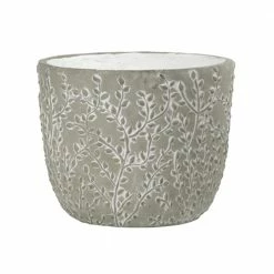Classic Home & Garden Flora 6 in. Vine Gray Cement Planter with White Interior