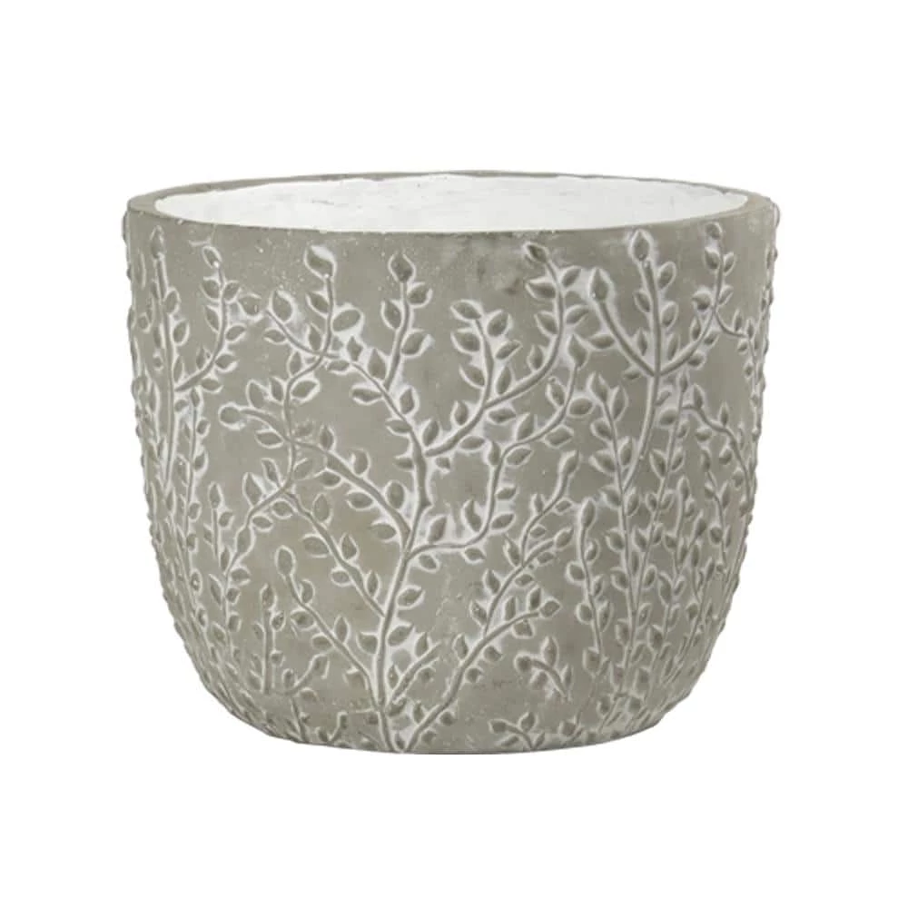 Classic Home & Garden Flora 6 in. Vine Gray Cement Planter with White Interior 3 Classic Home & Garden Flora 6 in. Vine Gray Cement Planter with White Interior