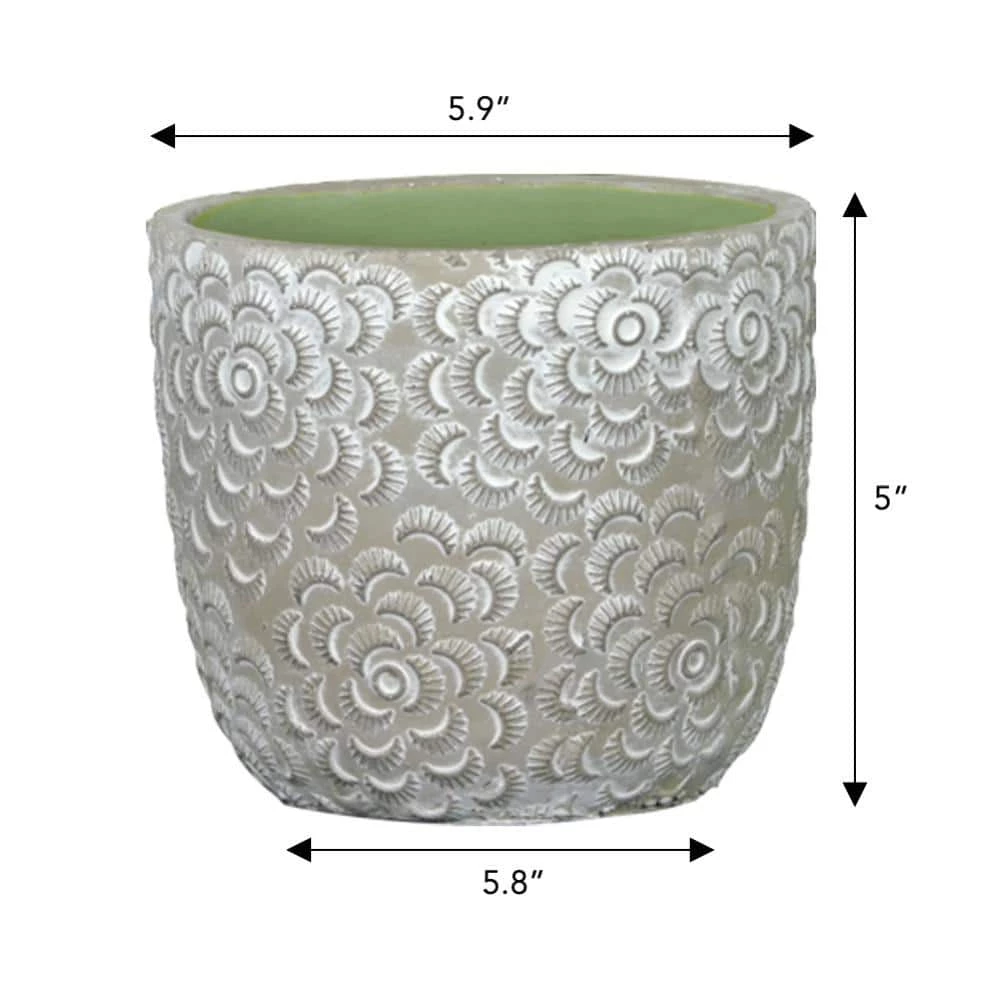 Classic Home & Garden Flora 6 in. Rose Gray Cement Planter with Green Interior 6 Classic Home & Garden Flora 6 in. Rose Gray Cement Planter with Green Interior - Image 4