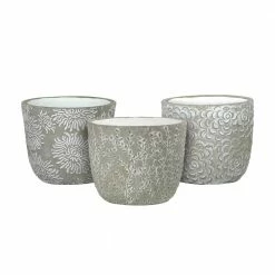 Classic Home & Garden Flora 6 in. Gray Cement Planters with White Interior Assorted (Set of 3)