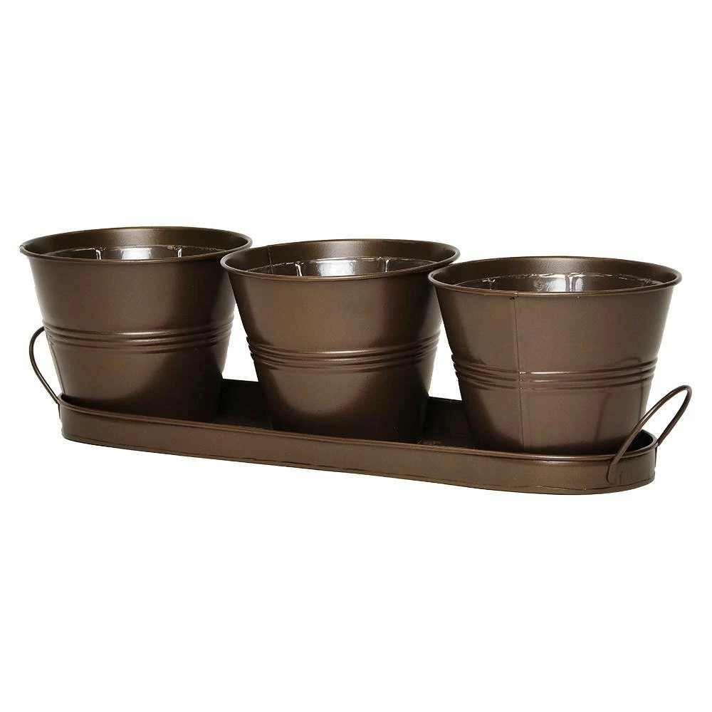 Classic Home & Garden Herb Trio with Tray Copper Tin Planter 3 Classic Home & Garden Herb Trio with Tray Copper Tin Planter
