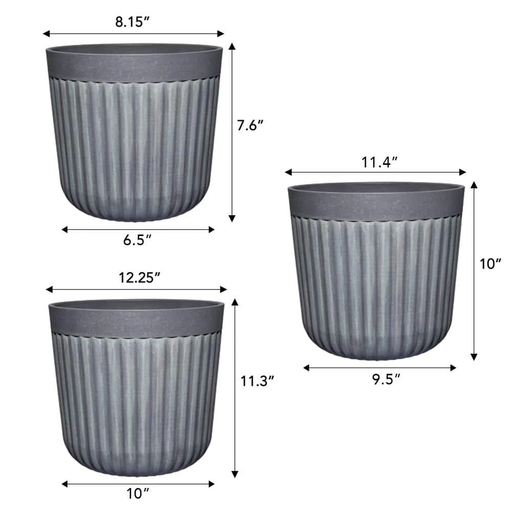 Classic Home & Garden 8 in./10 in./12 in. Arlington Fluted Shadow Slate Planter (Set of 3) 5 Classic Home & Garden 8 in./10 in./12 in. Arlington Fluted Shadow Slate Planter (Set of 3) - Image 3