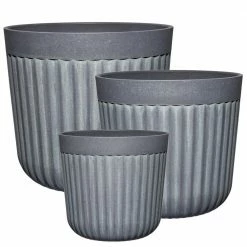 Classic Home & Garden 8 in./10 in./12 in. Arlington Fluted Shadow Slate Planter (Set of 3)