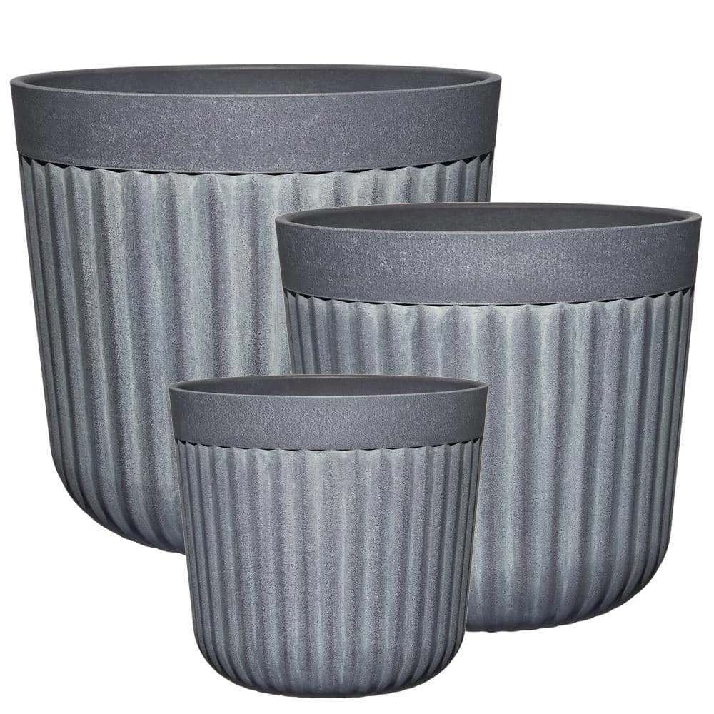 Classic Home & Garden 8 in./10 in./12 in. Arlington Fluted Shadow Slate Planter (Set of 3) 3 Classic Home & Garden 8 in./10 in./12 in. Arlington Fluted Shadow Slate Planter (Set of 3)