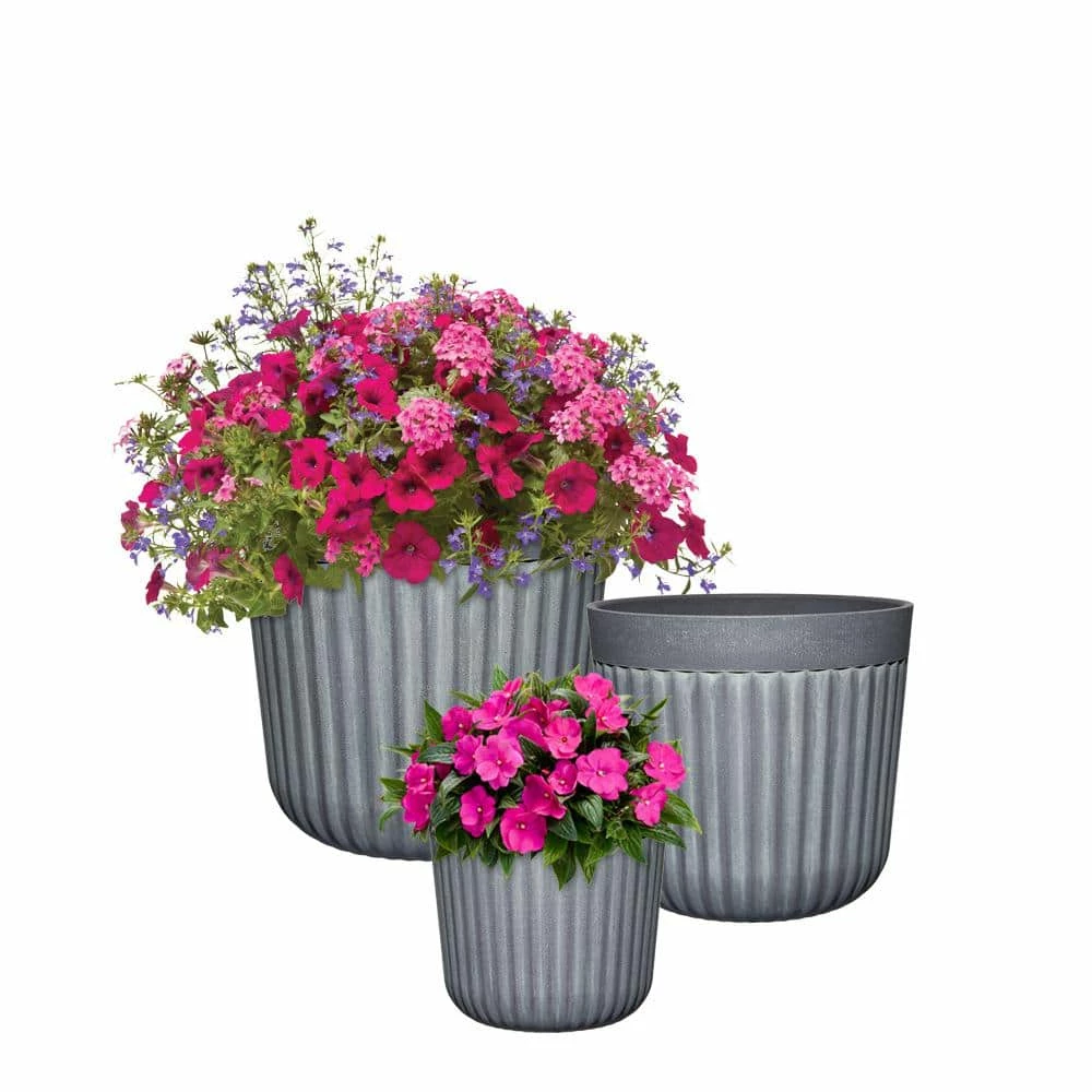 Classic Home & Garden 8 in./10 in./12 in. Arlington Fluted Shadow Slate Planter (Set of 3) 4 Classic Home & Garden 8 in./10 in./12 in. Arlington Fluted Shadow Slate Planter (Set of 3) - Image 2