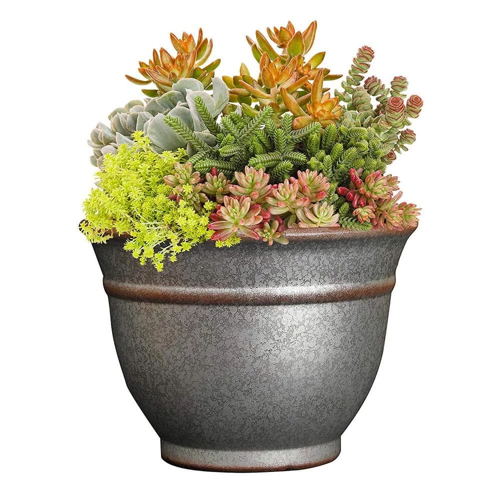 Classic Home & Garden 9 in. Distressed Galvanized Alena Resin Planter 5 Classic Home & Garden 9 in. Distressed Galvanized Alena Resin Planter - Image 3