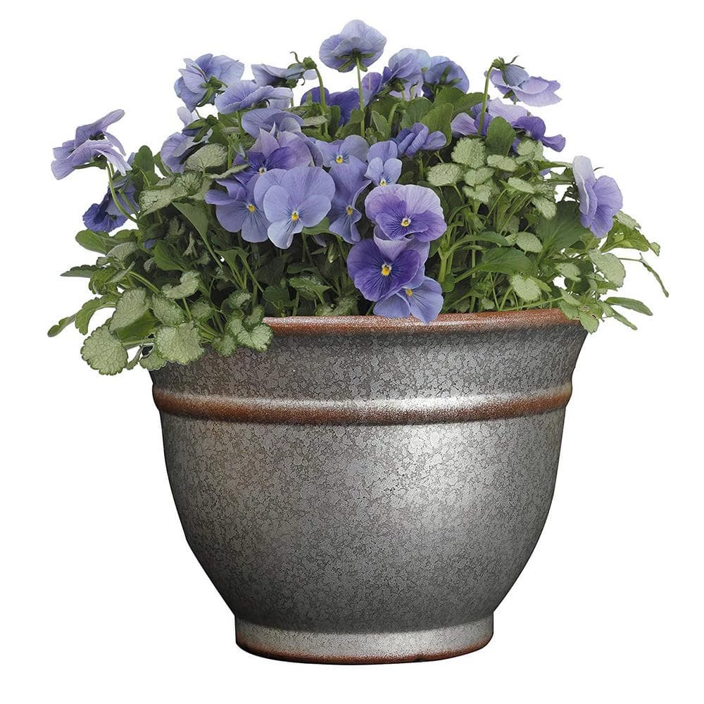 Classic Home & Garden 9 in. Distressed Galvanized Alena Resin Planter 4 Classic Home & Garden 9 in. Distressed Galvanized Alena Resin Planter - Image 2