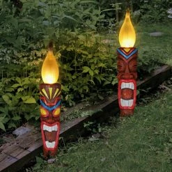 Exhart Tiki LED Flameless Torch on an Automatic Timer 1.7 ft. Multi-Color Resin Garden Stakes (2-Pack) -Cheap Good Directions Store exhart decorative garden stakes 06159 rs 31 1000