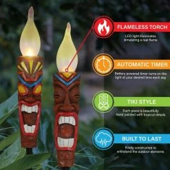 Exhart Tiki LED Flameless Torch on an Automatic Timer 1.7 ft. Multi-Color Resin Garden Stakes (2-Pack) -Cheap Good Directions Store exhart decorative garden stakes 06159 rs 4f 1000