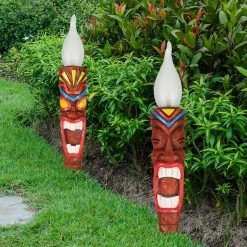 Exhart Tiki LED Flameless Torch on an Automatic Timer 1.7 ft. Multi-Color Resin Garden Stakes (2-Pack) -Cheap Good Directions Store exhart decorative garden stakes 06159 rs c3 1000