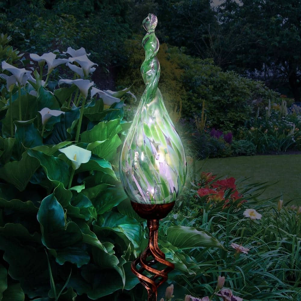 Exhart Solar Pearlized Twist Flame 3.0 ft. Green Metal Garden Stake 10 Exhart Solar Pearlized Twist Flame 3.0 ft. Green Metal Garden Stake - Image 8
