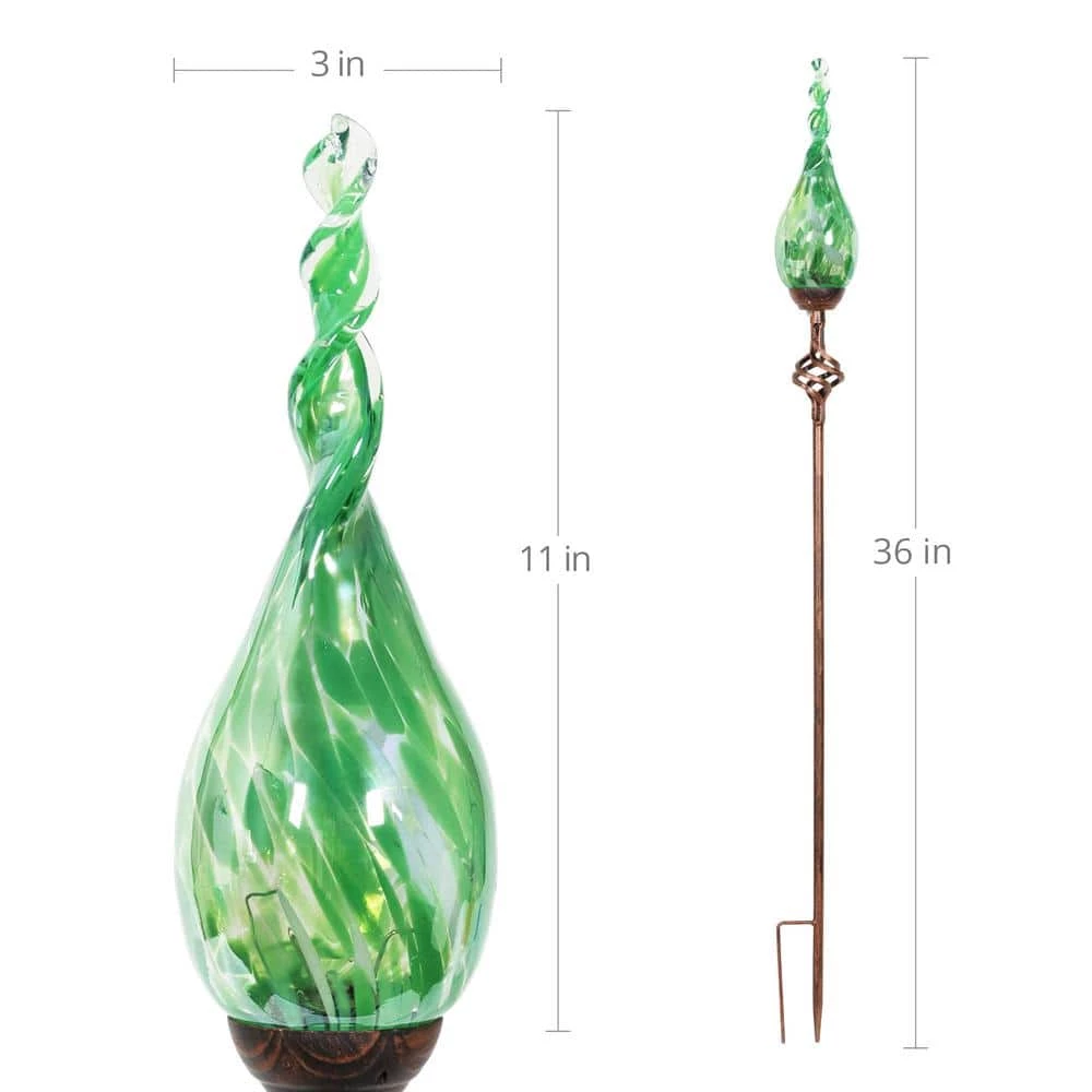 Exhart Solar Pearlized Twist Flame 3.0 ft. Green Metal Garden Stake 7 Exhart Solar Pearlized Twist Flame 3.0 ft. Green Metal Garden Stake - Image 5