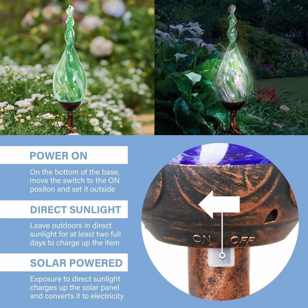 Exhart Solar Pearlized Twist Flame 3.0 ft. Green Metal Garden Stake 5 Exhart Solar Pearlized Twist Flame 3.0 ft. Green Metal Garden Stake - Image 3