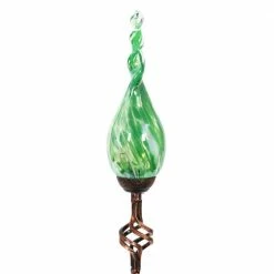 Exhart Solar Pearlized Twist Flame 3.0 ft. Green Metal Garden Stake