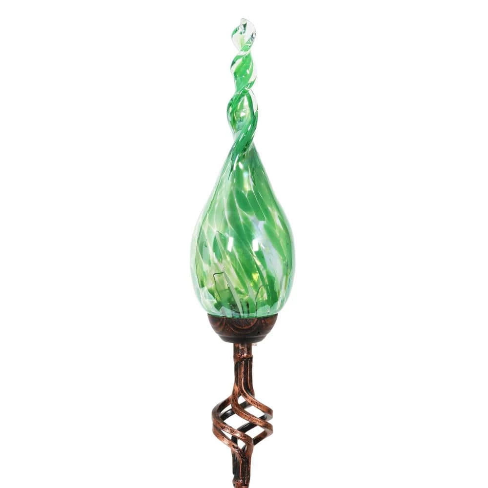 Exhart Solar Pearlized Twist Flame 3.0 ft. Green Metal Garden Stake 3 Exhart Solar Pearlized Twist Flame 3.0 ft. Green Metal Garden Stake