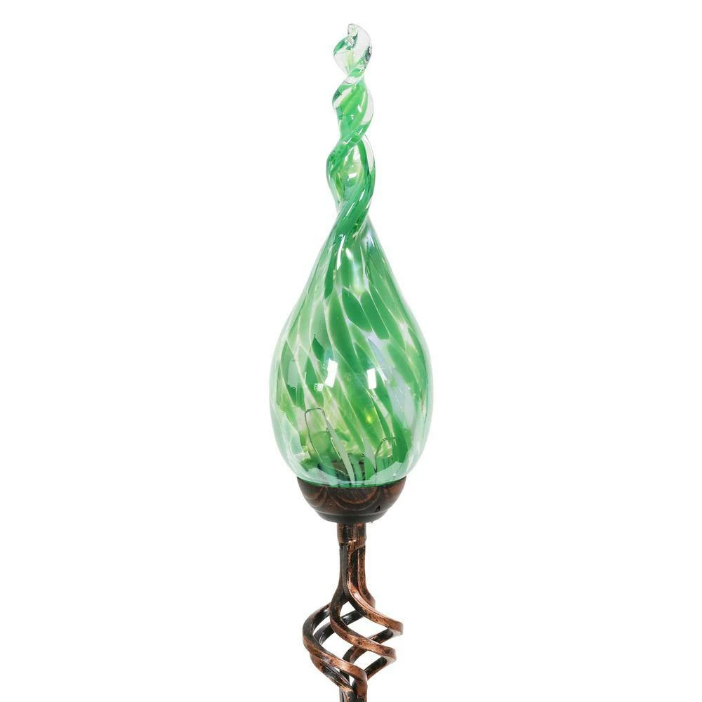 Exhart Solar Pearlized Twist Flame 3.0 ft. Green Metal Garden Stake 9 Exhart Solar Pearlized Twist Flame 3.0 ft. Green Metal Garden Stake - Image 7