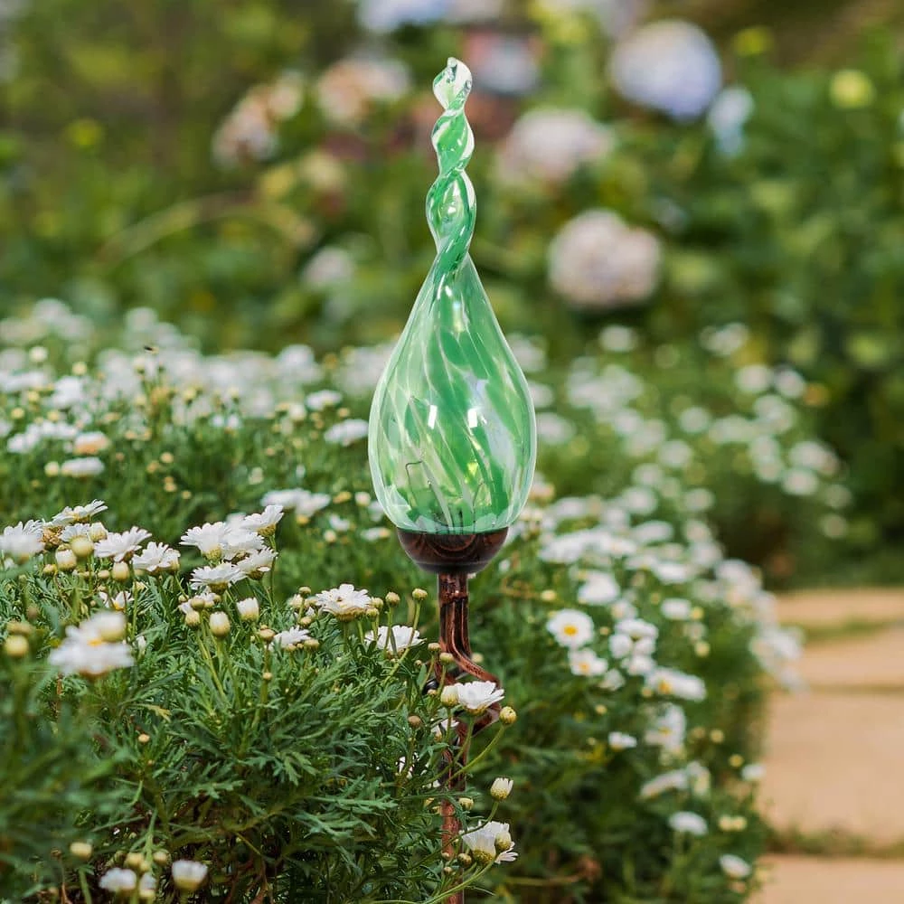 Exhart Solar Pearlized Twist Flame 3.0 ft. Green Metal Garden Stake 4 Exhart Solar Pearlized Twist Flame 3.0 ft. Green Metal Garden Stake - Image 2