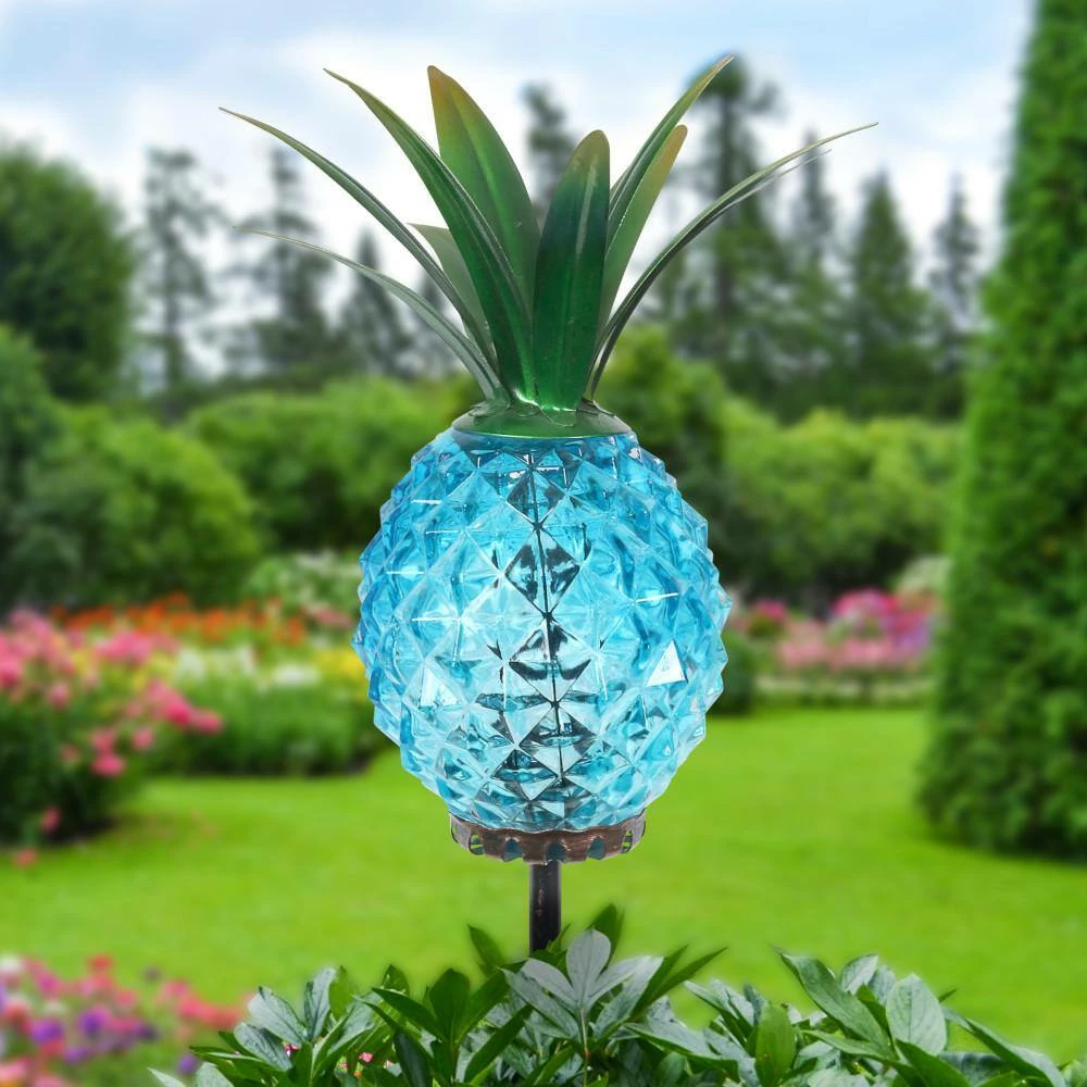 Exhart Solar Pineapple 2.42 ft. Blue Metal Garden Stake 4 Exhart Solar Pineapple 2.42 ft. Blue Metal Garden Stake - Image 2