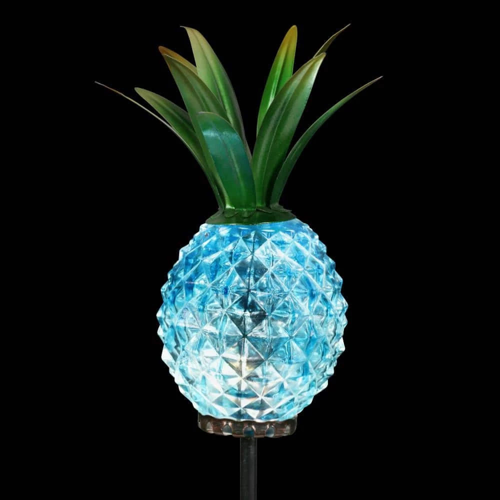 Exhart Solar Pineapple 2.42 ft. Blue Metal Garden Stake 8 Exhart Solar Pineapple 2.42 ft. Blue Metal Garden Stake - Image 6