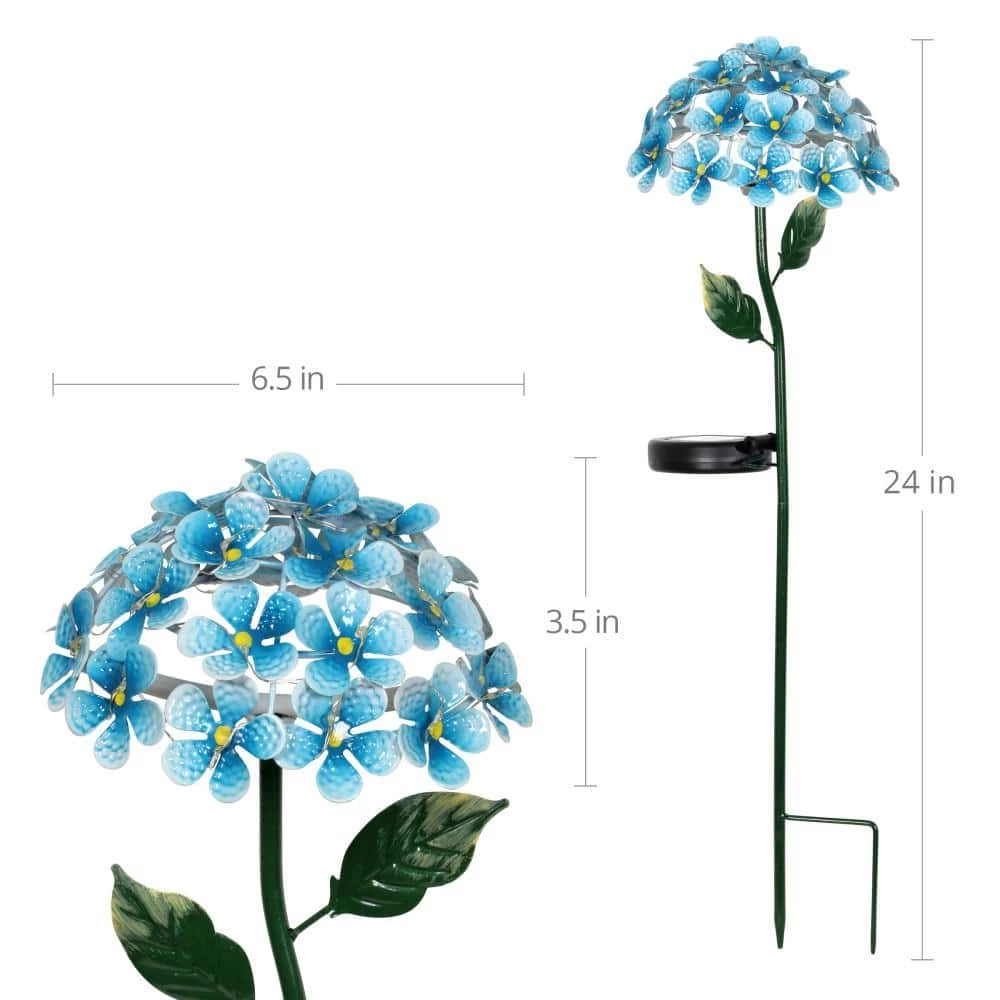 Exhart Solar Hydrangea 1.77 ft. Teal Metal Garden Stake 7 Exhart Solar Hydrangea 1.77 ft. Teal Metal Garden Stake - Image 5