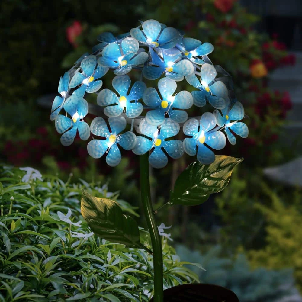 Exhart Solar Hydrangea 1.77 ft. Teal Metal Garden Stake 11 Exhart Solar Hydrangea 1.77 ft. Teal Metal Garden Stake - Image 9