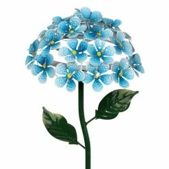 Exhart Solar Hydrangea 1.77 ft. Teal Metal Garden Stake