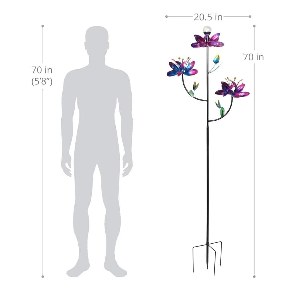 Exhart Triple Kinetic Tropical Flower Spinner 5.83 ft. Multicolor Metal Garden Stake 6 Exhart Triple Kinetic Tropical Flower Spinner 5.83 ft. Multicolor Metal Garden Stake - Image 4