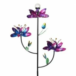 Exhart Triple Kinetic Tropical Flower Spinner 5.83 ft. Multicolor Metal Garden Stake