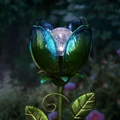 Exhart Solar Flower 2.98 ft. Blue Metal Garden Stake -Cheap Good Directions Store exhart decorative garden stakes 14687 rs 31 1000
