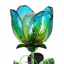 Exhart Solar Flower 2.98 ft. Blue Metal Garden Stake -Cheap Good Directions Store exhart decorative garden stakes 14687 rs 4f 1000