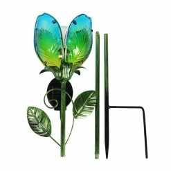 Exhart Solar Flower 2.98 ft. Blue Metal Garden Stake -Cheap Good Directions Store exhart decorative garden stakes 14687 rs 76 1000