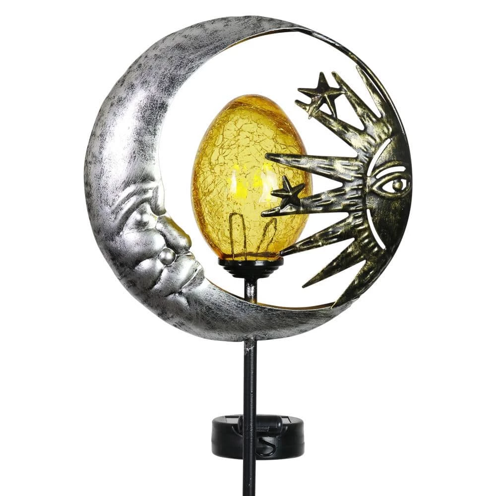 Exhart Solar Sun and Moon 3.17 ft. Silver Metal Garden Stake 3 Exhart Solar Sun and Moon 3.17 ft. Silver Metal Garden Stake