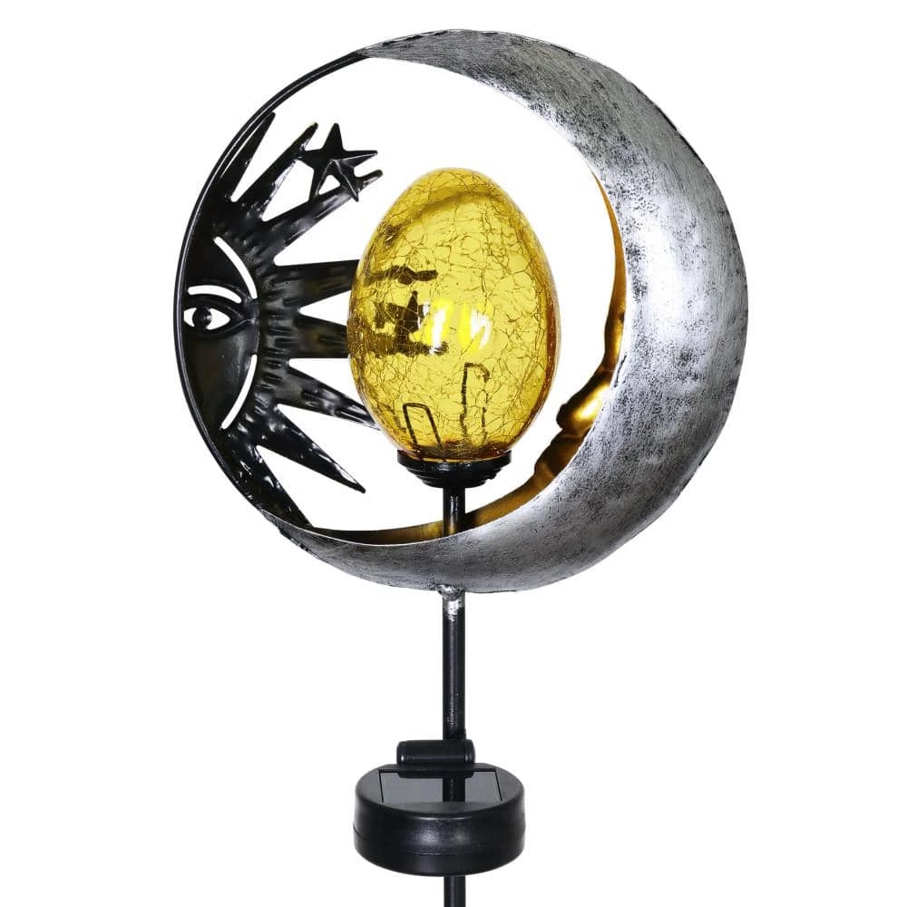 Exhart Solar Sun and Moon 3.17 ft. Silver Metal Garden Stake 4 Exhart Solar Sun and Moon 3.17 ft. Silver Metal Garden Stake - Image 2