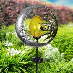 Exhart Solar Sun and Moon 3.17 ft. Silver Metal Garden Stake 13 Exhart Solar Sun and Moon 3.17 ft. Silver Metal Garden Stake -Cheap Good Directions Store exhart decorative garden stakes 14869 rs c3 1000