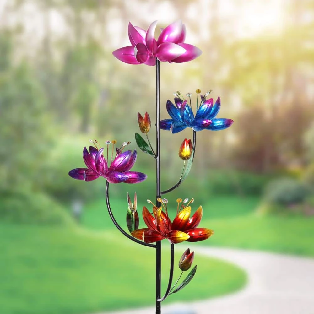 Exhart Four Flower Spinner 6.21 ft. MultiColor Metal Garden Stake 10 Exhart Four Flower Spinner 6.21 ft. MultiColor Metal Garden Stake - Image 8