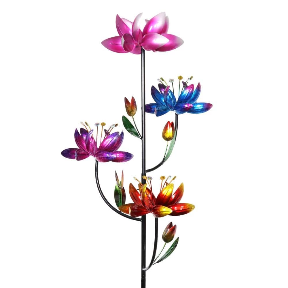 Exhart Four Flower Spinner 6.21 ft. MultiColor Metal Garden Stake 3 Exhart Four Flower Spinner 6.21 ft. MultiColor Metal Garden Stake