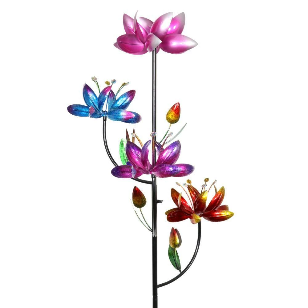 Exhart Four Flower Spinner 6.21 ft. MultiColor Metal Garden Stake 9 Exhart Four Flower Spinner 6.21 ft. MultiColor Metal Garden Stake - Image 7