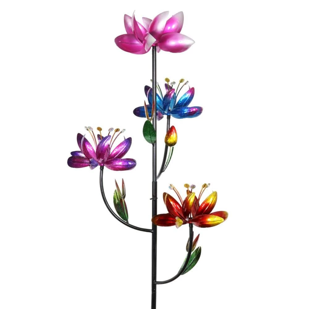 Exhart Four Flower Spinner 6.21 ft. MultiColor Metal Garden Stake 8 Exhart Four Flower Spinner 6.21 ft. MultiColor Metal Garden Stake - Image 6
