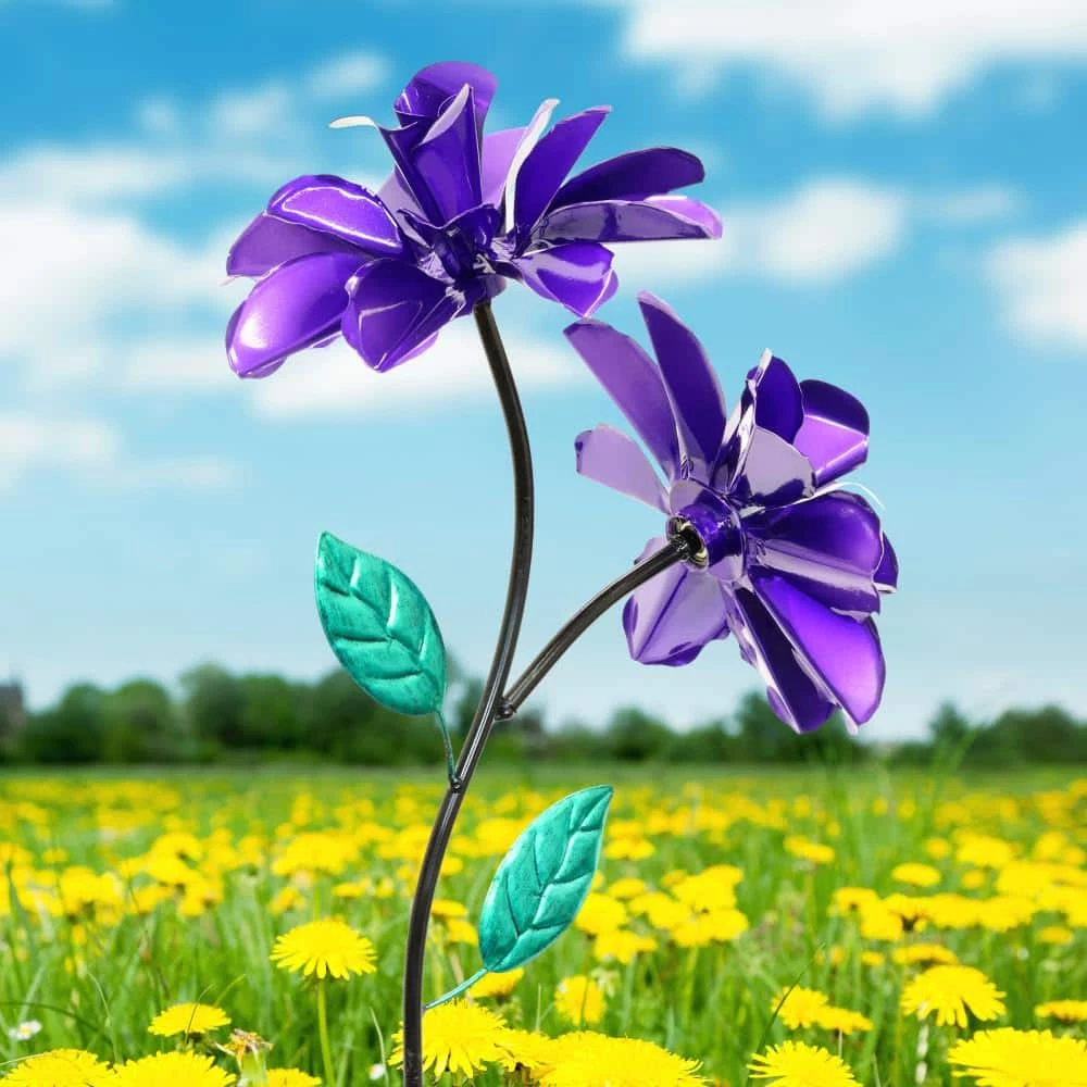 Exhart Double Rose Spinning 3.23 ft. Purple Metal Garden Stake 10 Exhart Double Rose Spinning 3.23 ft. Purple Metal Garden Stake - Image 8