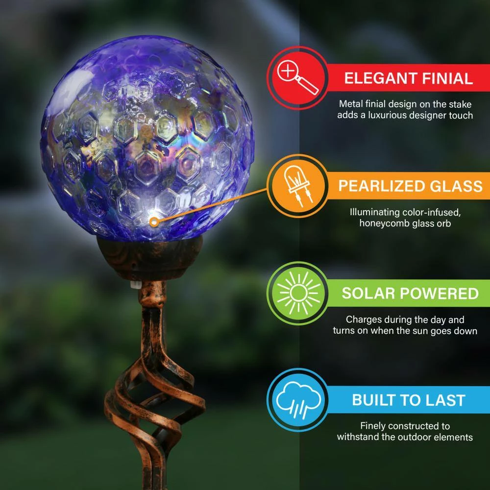 Exhart Solar Pearlized Honeycomb 2.58 ft. Blue Metal Garden Stake 6 Exhart Solar Pearlized Honeycomb 2.58 ft. Blue Metal Garden Stake - Image 4